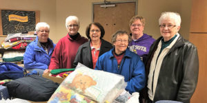 a group of people with donations